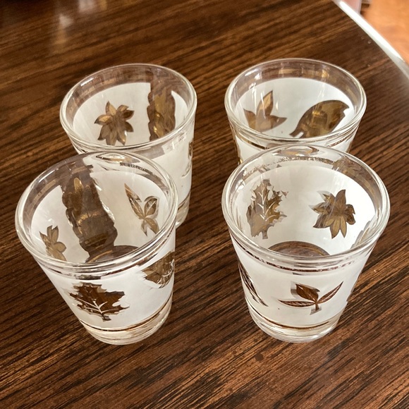 Libbey Dining Libbey Glass Frosted Gold Leaf Shot Glasses Set Of 4